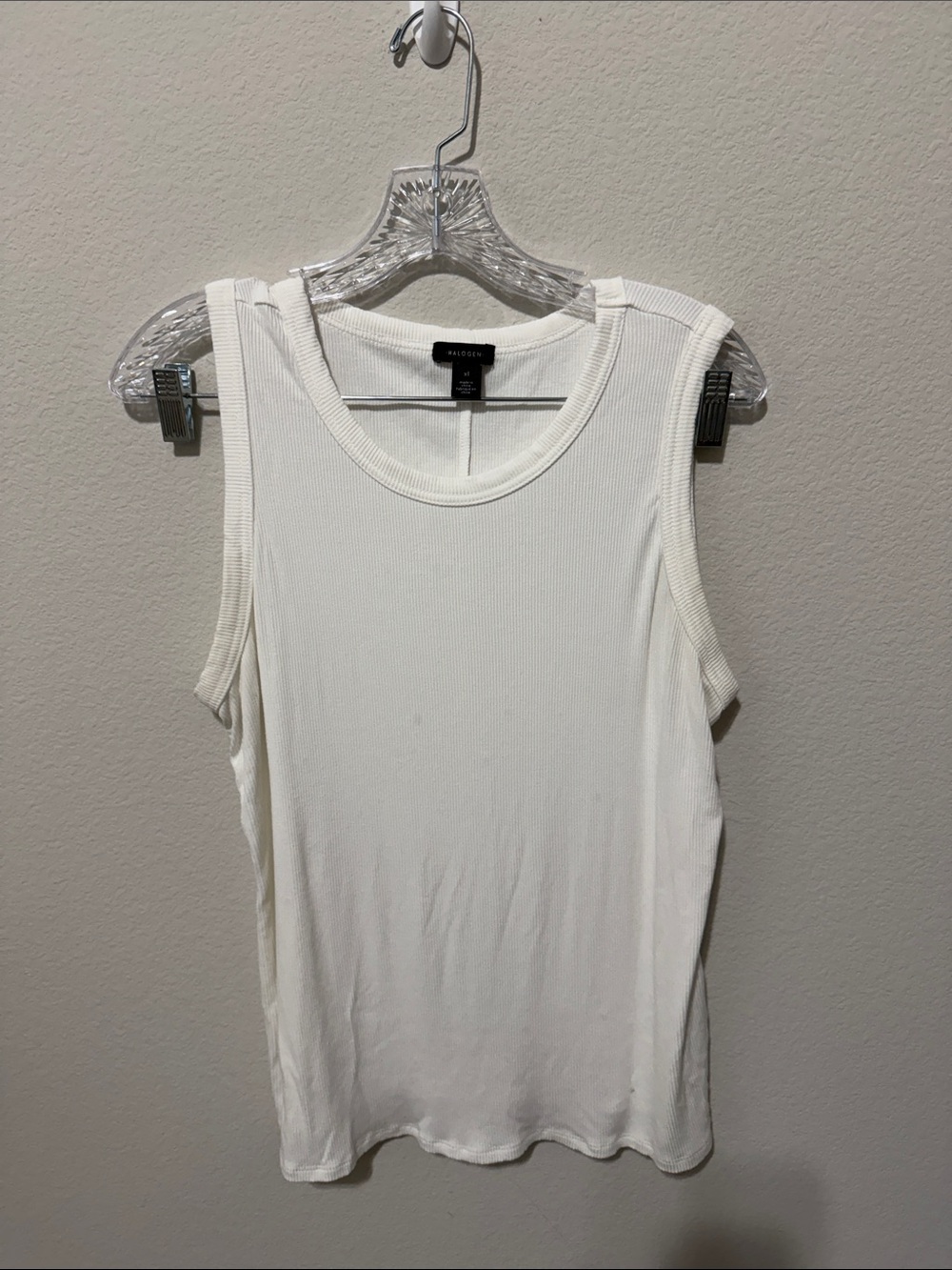 Halogen White Ribbed Crew Neck Tank Top